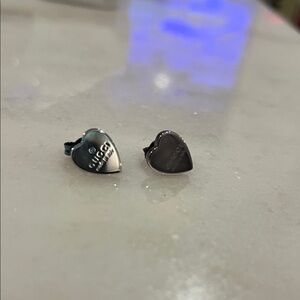 Gucci SILVER Heart Stud Earrings BRAND NEW May need polishing /storage Italy